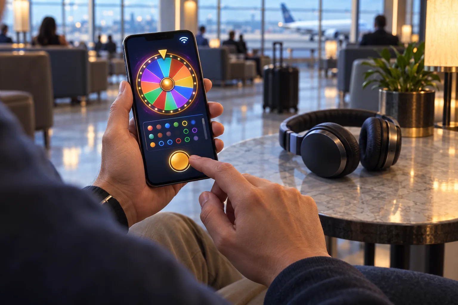 An anonymous player checking a partially loaded wheel result and a separate round-history state, The player pauses above the